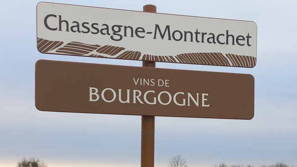 Vignes ancestrales et panneau tout neuf dans les appellations de Bourgogne