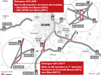 Échangeur A31/A39 : fermetures nocturnes de trois bretelles entre le 29 novembre et le 2 décembre, de 21 h à 6 h.