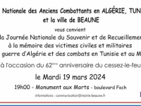 Beaune - Journée Nationale du Souvenir pour les victimes de la guerre d'Algérie, Tunisie et Maroc le mardi 19 mars 