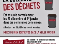 Collectes des déchets assurées les lundis 25 décembre et 1er janvier