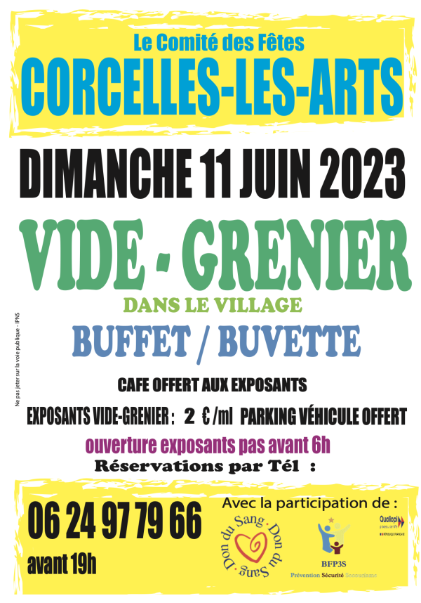 Brocante de Corcelles les Arts annoncée pour le 11 juin 