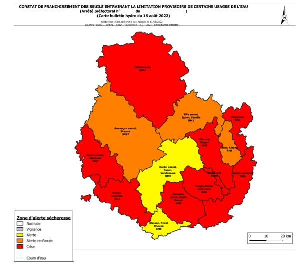 Sécheresse en Côte-d’Or : des territoires en crise Des nouvelles mesures de restriction applicables à compter du lundi 22 août 2022