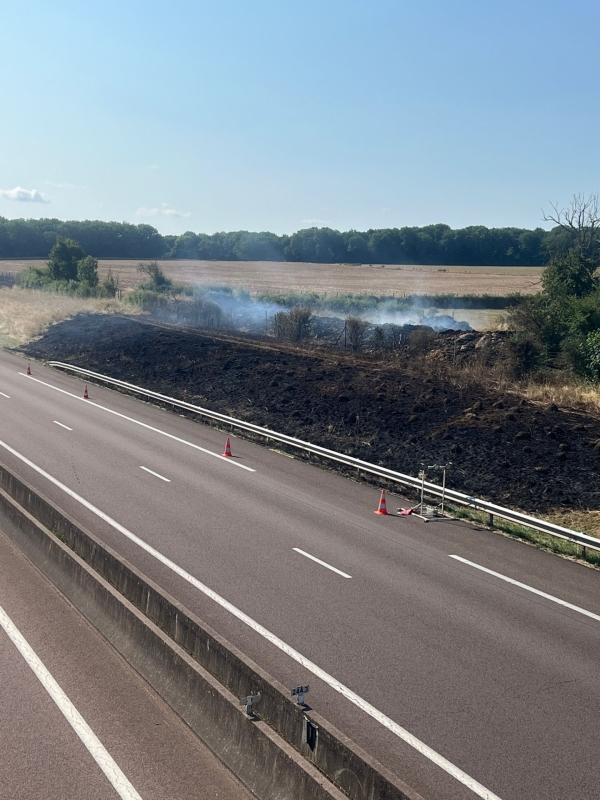 Feu de végétation le long de l'autoroute à Clamerey : les secours mobilisés