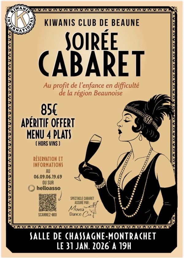 Chassagne-Montrachet – Le Kiwanis de Beaune organise une grande soirée cabaret au profit des enfants en difficulté