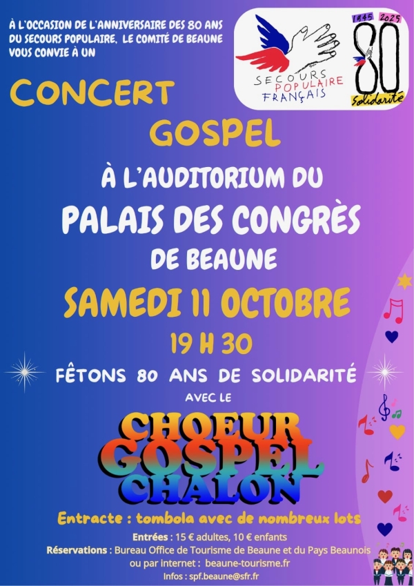 Beaune – Un concert gospel pour fêter les 80 ans du Secours populaire le samedi 11 octobre