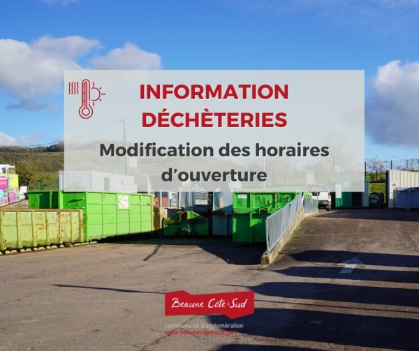 Beaune Côte & Sud - Fortes chaleurs : les horaires adaptés des déchèteries prolongés jusqu'au 31 août