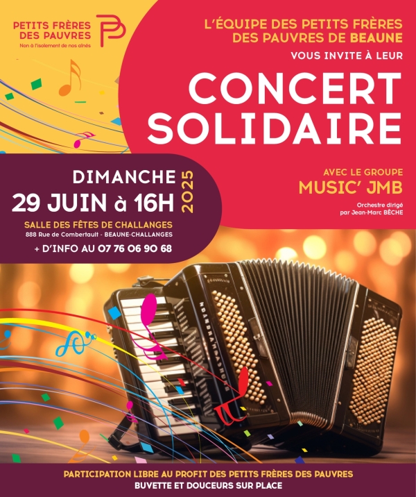 Beaune - Les Petits Frères des Pauvres organisent un concert solidaire le samedi 29 juin
