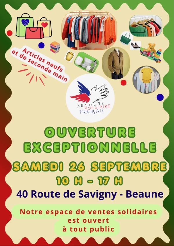 Beaune - Le Secours populaire ouvre exceptionnellement son espace de ventes solidaires le samedi 26 septembre