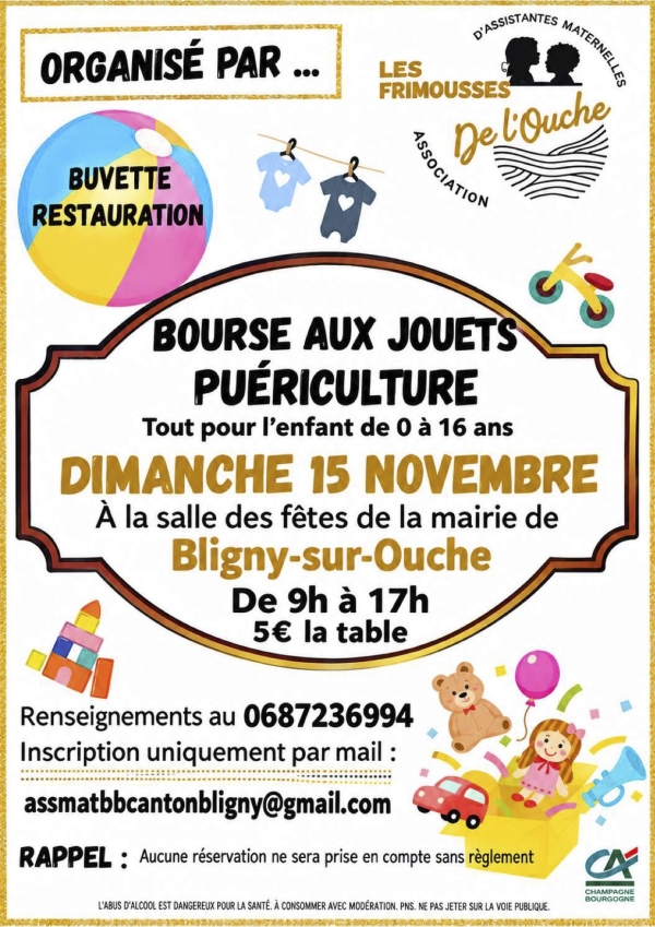 Bligny-sur-Ouche – Une bourse aux jouets et à la puériculture le 15 novembre