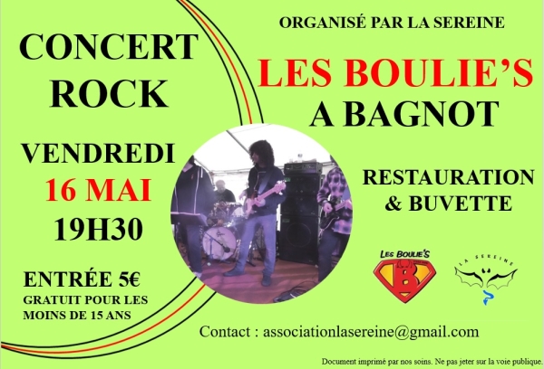 Bagnot - Soirée rock avec Les Boulie's le vendredi 16 mai à 19 h 30