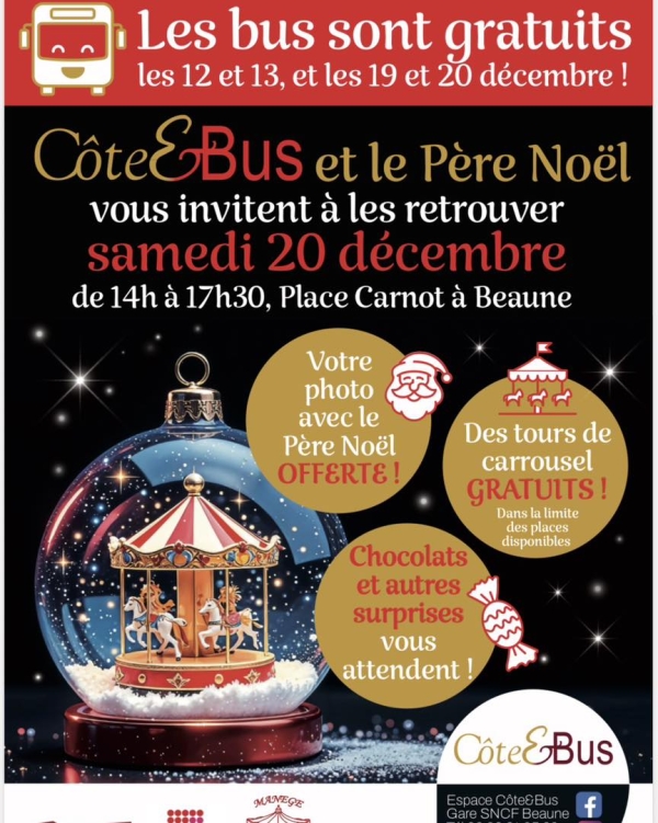 Beaune - Le Père Noël s’invite place Carnot le samedi 20 décembre, bus gratuits pour l’occasion