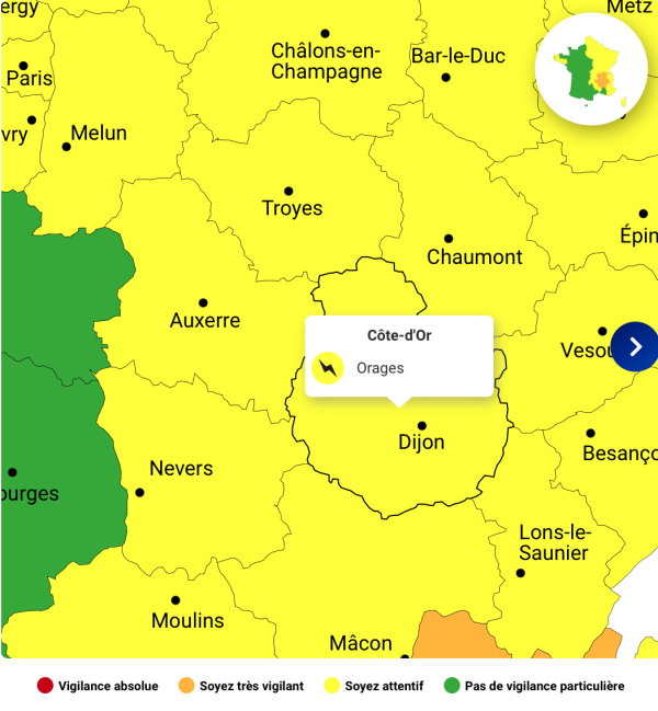 La Côte-d’Or en vigilance orange « Orages à partir de dimanche 20 juillet, 13 h
