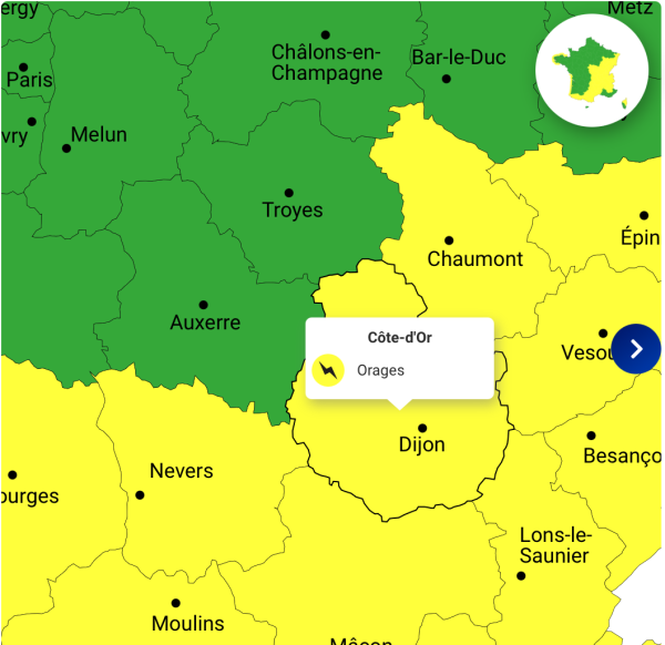 La Côte-d’Or placée en vigilance jaune aux orages ce mardi et mercredi
