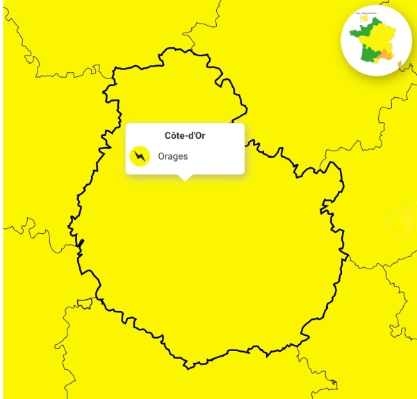 Orages en Côte-d’Or - Vigilance jaune renforcée pour risque d'orages ce vendredi 17 juillet