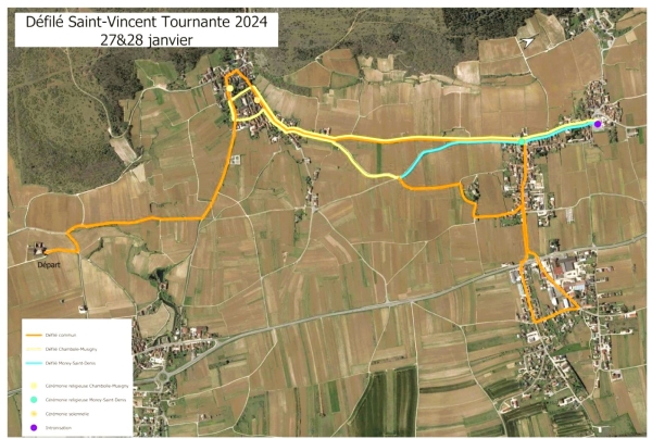 Itinéraire du grand défilé de la 80e Saint-Vincent Tournante 