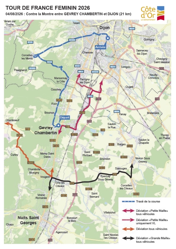 Passage du Tour de France Femmes en Côte-d'Or le mardi 4 août : des restrictions temporaires de circulation et de stationnement