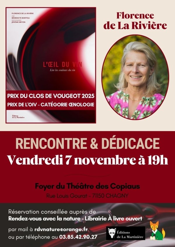 Chagny - Rencontre littéraire le 7 novembre  : Florence de La Rivière met la dégustation en lumière