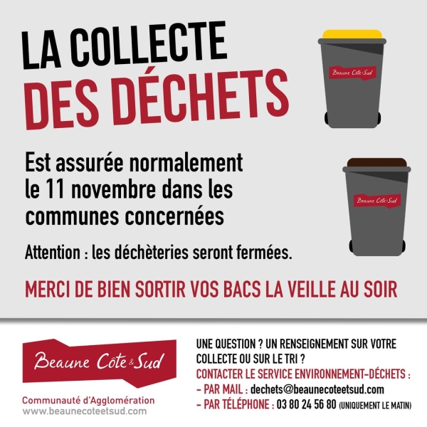 Collecte des déchets le samedi 11 novembre