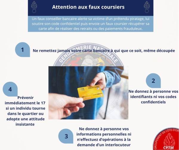 Côte-d'Or - La gendarmerie alerte sur une arnaque aux faux coursiers se faisant passer pour votre banque