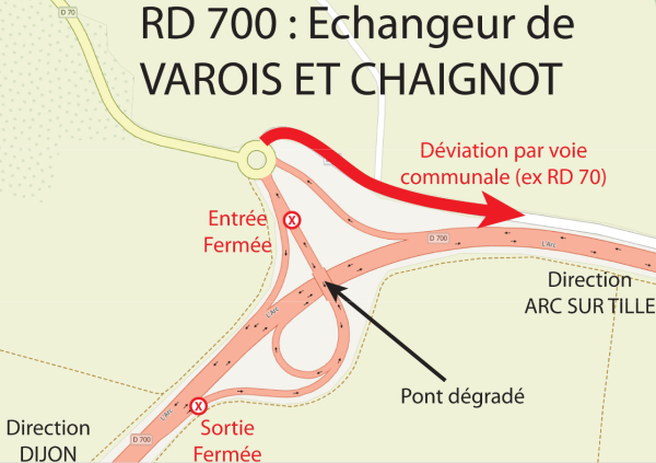 Fermeture exceptionnelle de l’échangeur de la RD 700 à Varois-et-Chaignot
