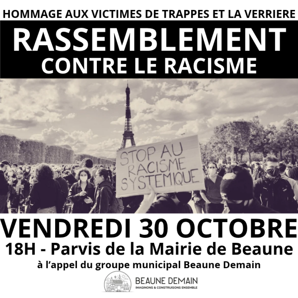 Beaune – Rassemblement contre le racisme et en hommage aux victimes de Trappes et La Verrière ce vendredi à 18 h, à l’appel de Beaune Demain
