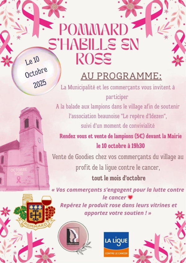 Pommard aux couleurs d’Octobre Rose avec une marche solidaire aux lampions ce vendredi 