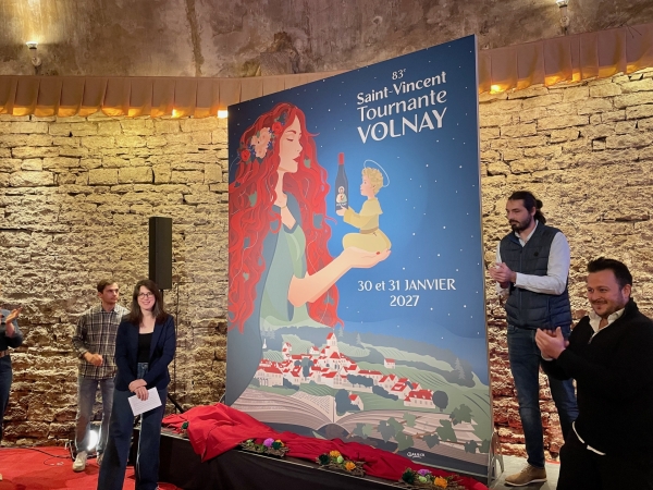 Saint-Vincent Tournante Volnay 2027 - Camille Garnier signe l’âme visuelle : une déesse, un enfant martyr et un cep de pinot noir 