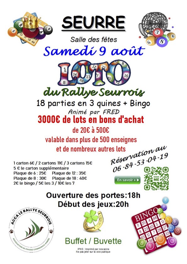 Seurre – Le Rallye Seurrois remet ça avec son grand loto le samedi 9 août