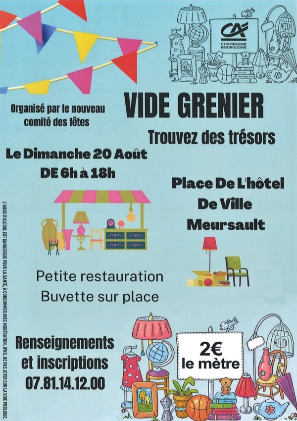 Meursault - Vide-grenier du nouveau Comité des Fêtes le dimanche 20 août 
