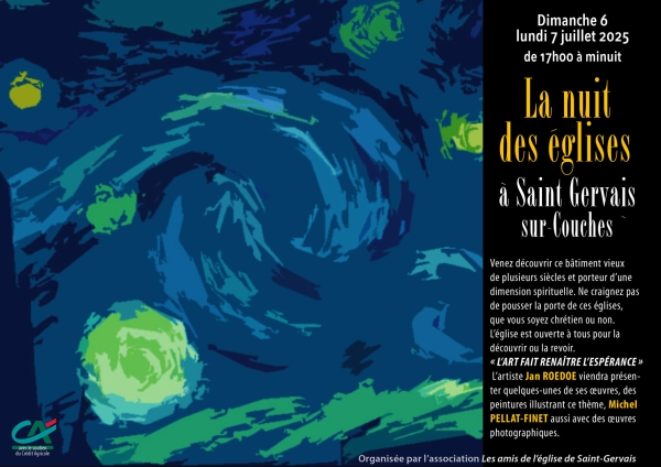 Saint-Gervais-sur-Couches - Nuit des Églises : quand l’art et la lumière réveillent la foi les dimanche 6 et lundi 7 juillet, de 17 h à minuit