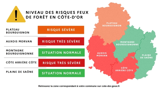 Prévention des feux de forêt en Côte-d’Or -Passage de certaines zones du département en risque sévère d’incendie et risque très sévère d’incendie