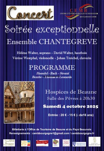 Beaune - Soirée musicale d’exception à l’Hôtel-Dieu le 4 octobre avec le Centre d’Études de Musique Baroque de Bourgogne
