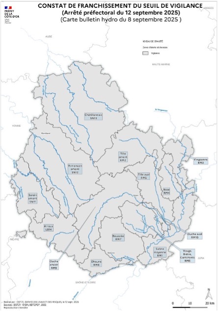 Le préfet lève les mesures de restriction des usages de l’eau et place le département de la Côte-d'Or en situation de vigilance sécheresse