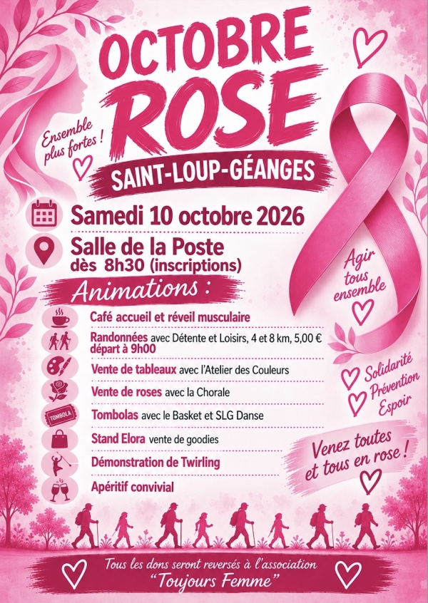OCTOBRE ROSE - Saint-Loup Géanges se mobilise le 10 octobre 