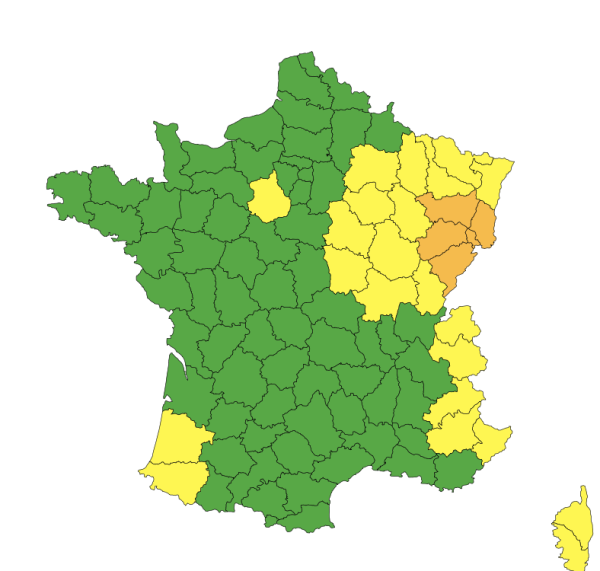L'Est de la région Bourgogne-Franche Comté maintenue en vigilance orange pluie/inondations ce jeudi