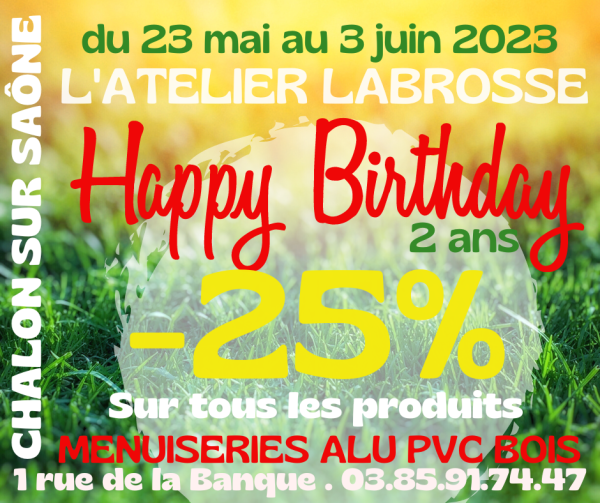 Jusqu'au 3 juin, - 25 % chez l'Atelier Labrosse pour fêter son 2e anniversaire 