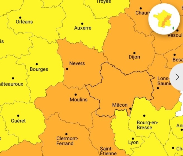 Saône et Loire et Côte d'Or en alerte orage aux violents orages 