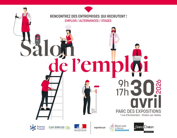 1500 emplois à pourvoir ce jeudi... au salon de l'emploi du Grand Chalon - Parc des Expositions de 9h à 17h non stop 